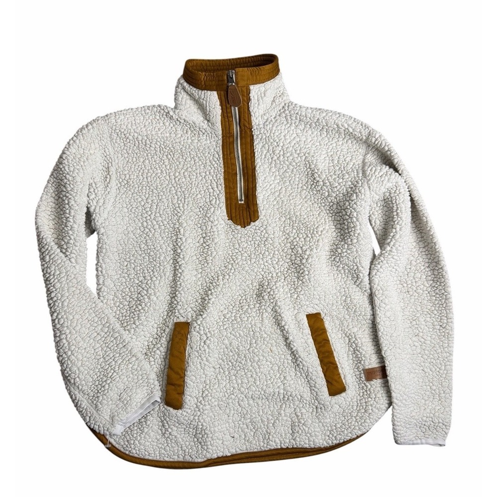 Turnrows Sherpa Fleece Pullover Quarter Zip Ivory Brown Jacket Women's S